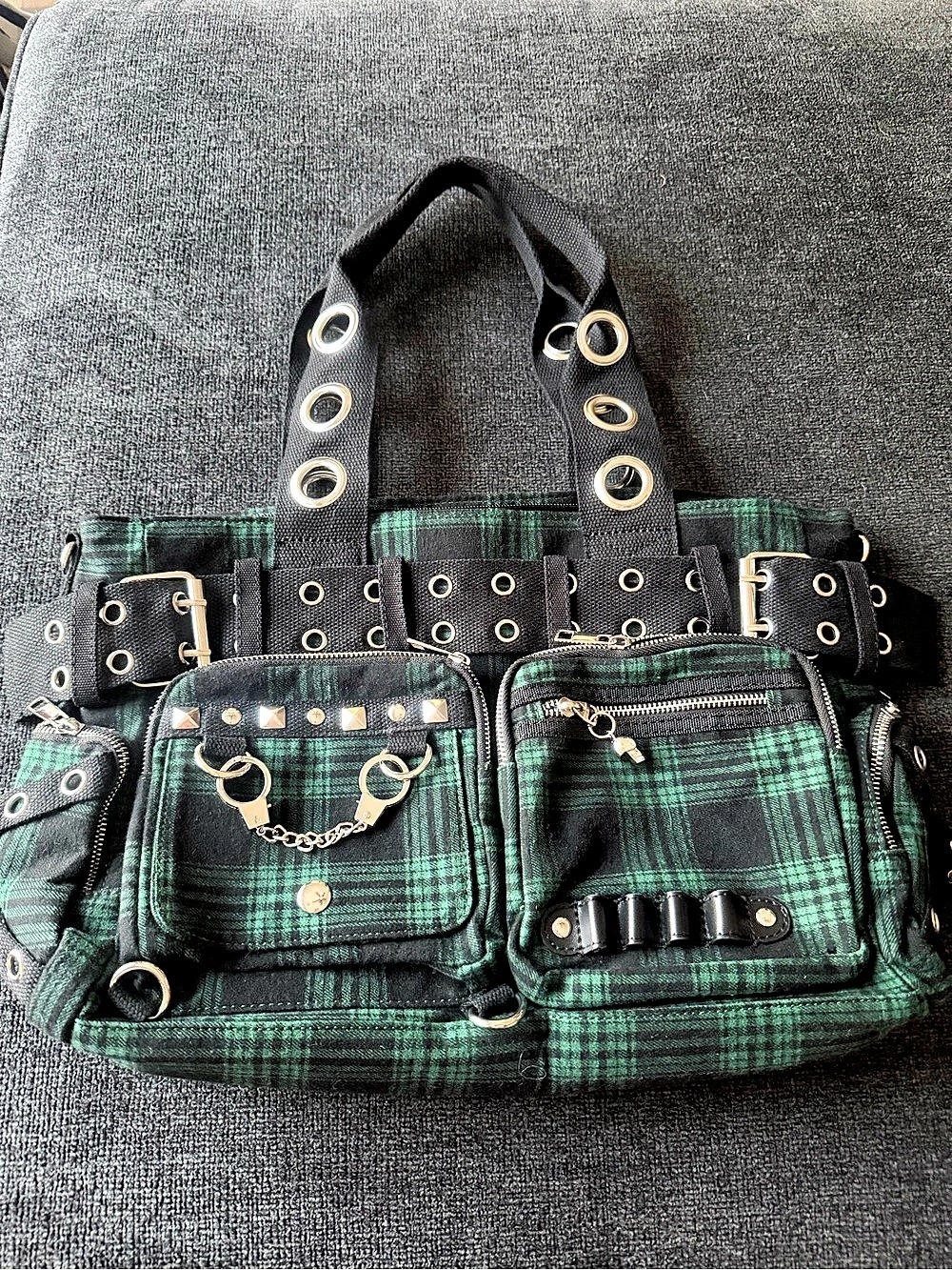 Lost Queen Plaid Shoulder Bag in Green & Black